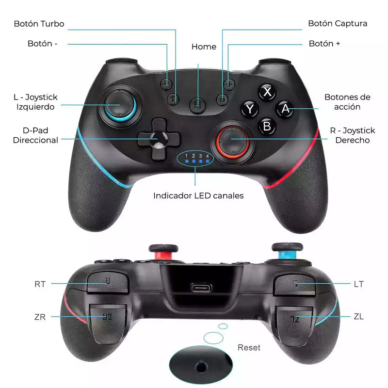 Control Bluetooth Compatible Nintendo Switch Con Vibración Multiplataforma