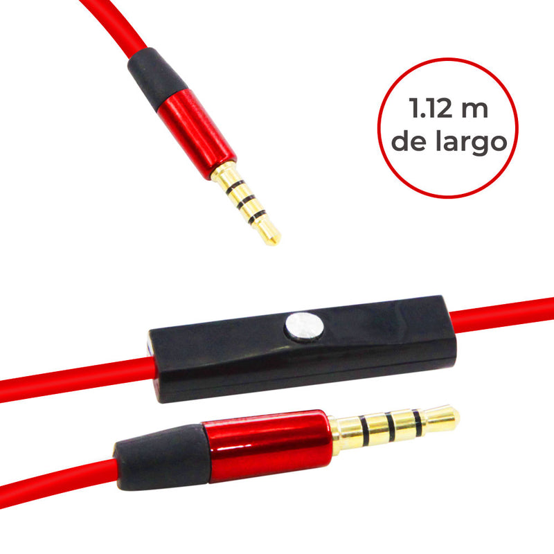 Cable Auxiliar 3.5 Con Micrófono Manos Libres Control 1.2 M