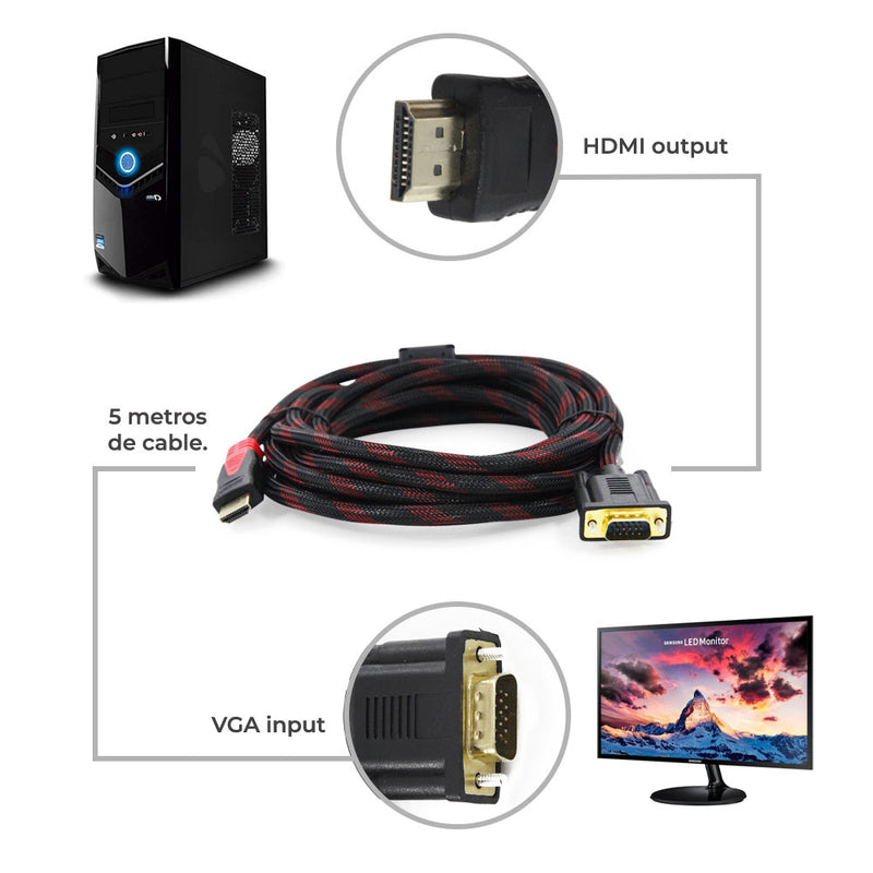 Cable HDMI A VGA 1080P 3M Y 5M